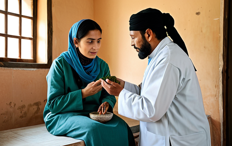 **

"A woman in modest clothing consulting a Hakim (traditional Unani medicine practitioner) in a well-lit clinic.  The Hakim is examining her while holding herbal remedies.  The scene depicts a safe and professional consultation.  Fully clothed, appropriate attire, perfect anatomy, professional setting, safe for work."

**