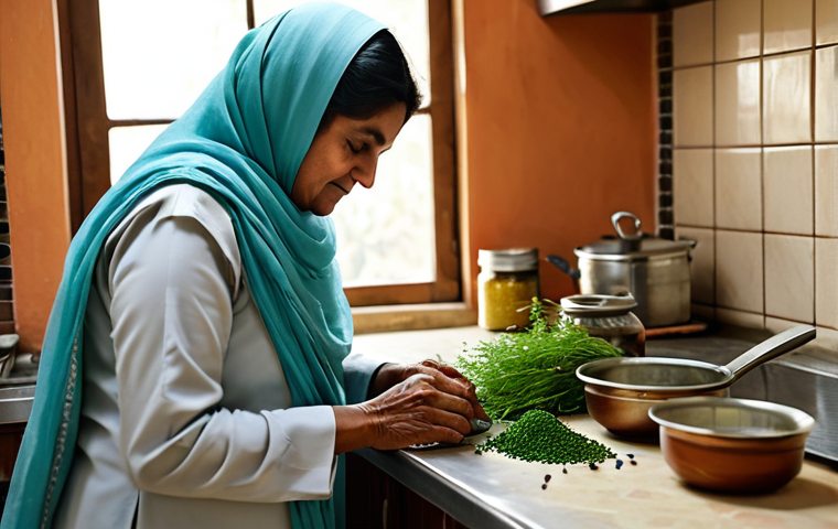 Herbal Remedy Preparation**

"A calming scene depicting the preparation of traditional herbal remedies for sleep. A mature woman, fully clothed in modest, traditional Pakistani attire, carefully measures herbs into a small pot in a warmly lit kitchen. Focus on natural ingredients, soft light, and a peaceful atmosphere. Safe for work, appropriate content, fully clothed, professional, modest, family-friendly, perfect anatomy, natural proportions, well-formed hands."

**