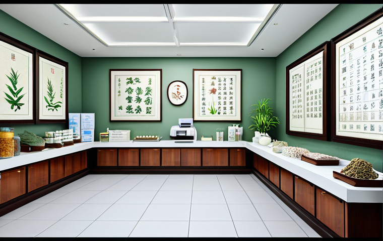 한방병원과 양방치료 병행 사례 - **A traditional Chinese medicine practitioner** in a serene herbal shop, preparing remedies, wearing...