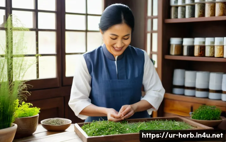 한방병원에서의 스트레스 관리 - A serene and compassionate Hanbang practitioner, a woman of South Asian descent in her 40s, with a g...