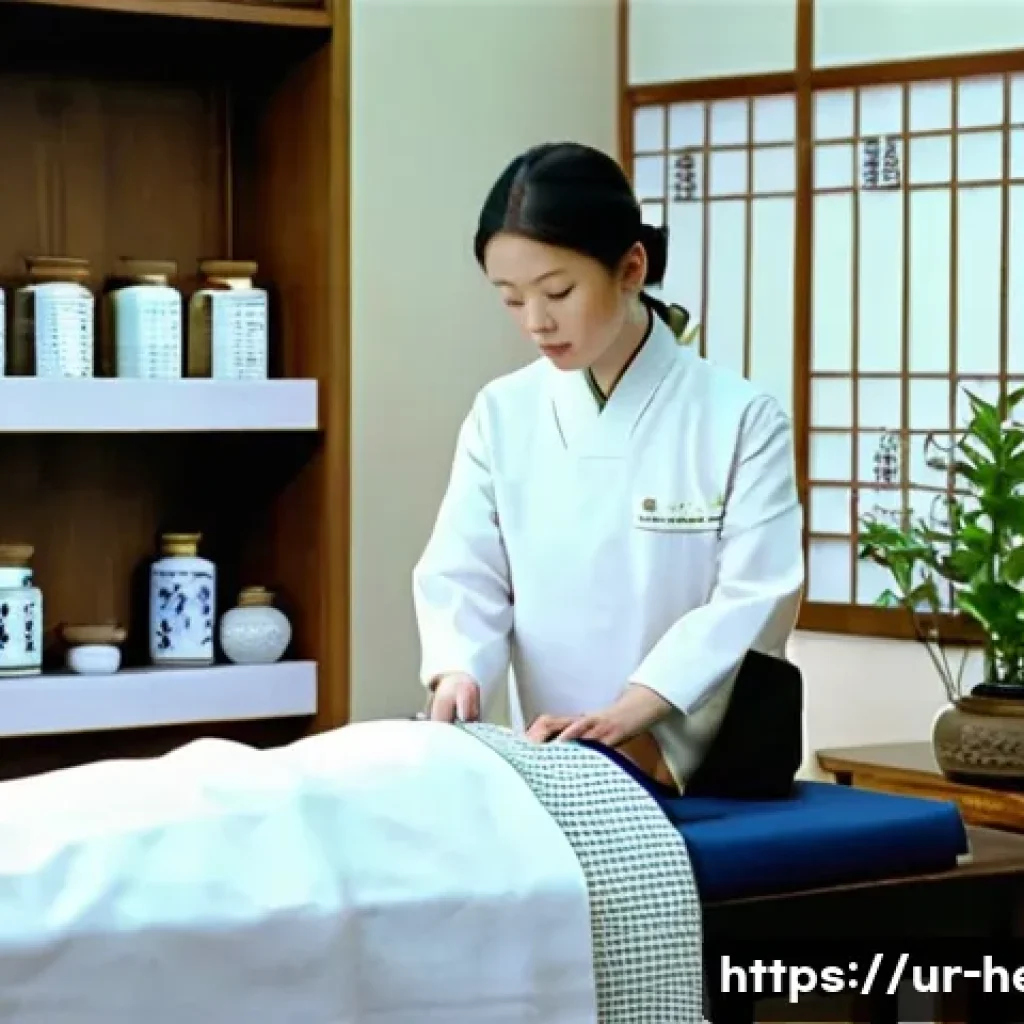 교통사고 환자 한방치료 효과 - **Prompt:** A serene and brightly lit Hanbang clinic, where a female patient, dressed modestly in lo...