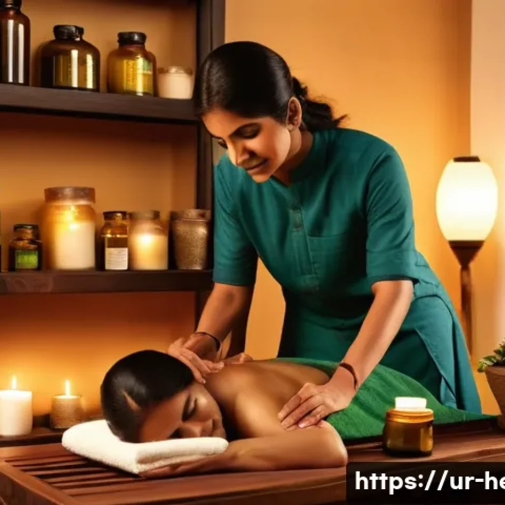 척추측만증 한방 치료 후기 - A serene and warm herbal therapy room in a traditional South Asian setting, featuring a middle-aged ...